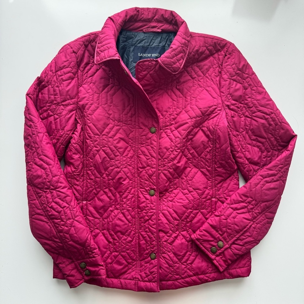 Lands End‎ Quilted Coat Berry Pink Lightweight Jacket Size Small NWT